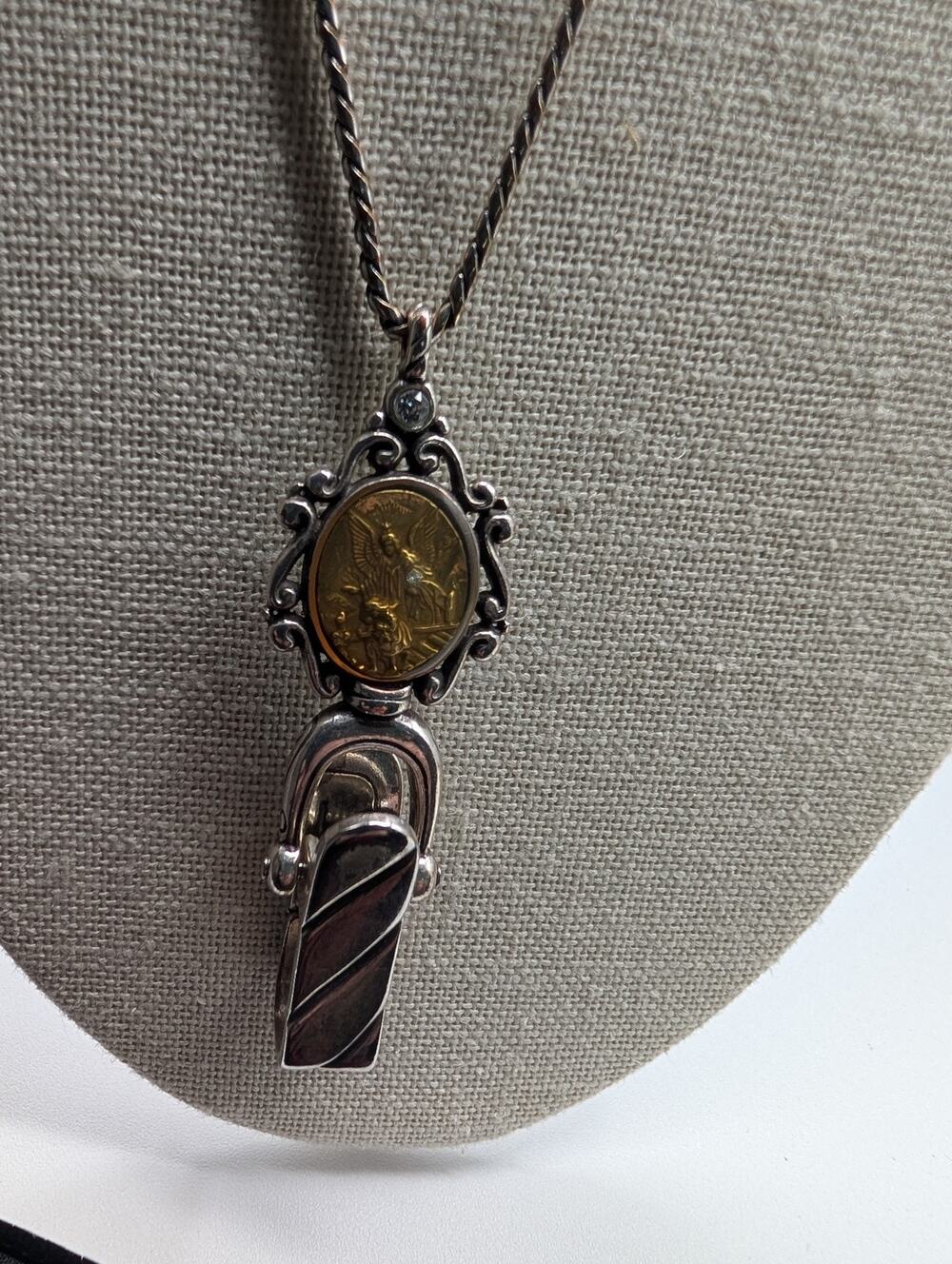 Brighton "I Believe in Angels" Coin Badge holder Necklace Silver-Tone